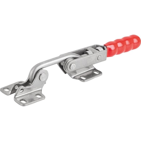Kipp Hook Clamp, Horizontal W Fixed Jaw, F2=7000, Stainless Bright, Comp:Plastic Comp:Red Oil-Resistant K1432.17000